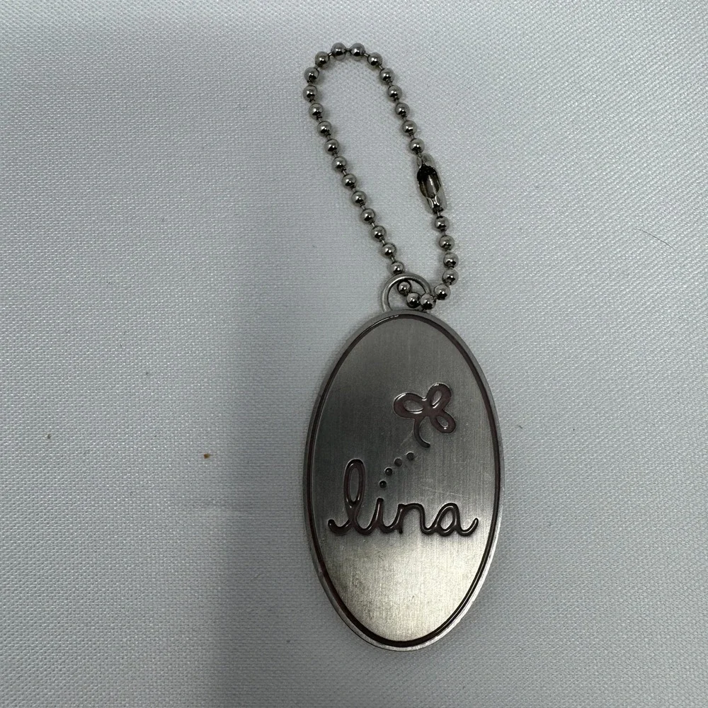 Personalized Lina Name‎ Keychain Silver Tone Metal Butterfly Charm Ball Chain